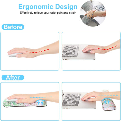 Ergonomic Mouse Pad with Wrist Rest Support and Keyboard Wrist Rest Pad with Coaster,  Cute Wrist Pad with Non-Slip Rubber Base and Raised Memory Foam, Easy Typing & Pain Relief, Forest Starry